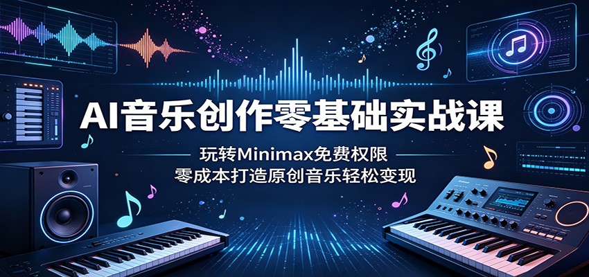 AI音乐创作零基础实战课：玩转Minimax免费权限，零成本打造原创音乐轻松变现-靠谱项目库