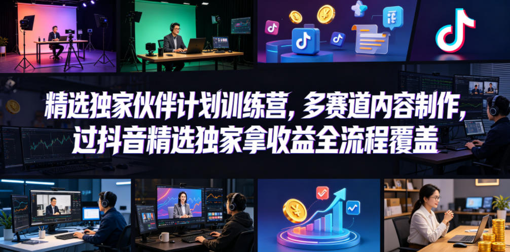 小豁食堂精选独家伙伴计划训练营，多赛道内容制作，过抖音精选独家拿收益全流程覆盖-靠谱项目库