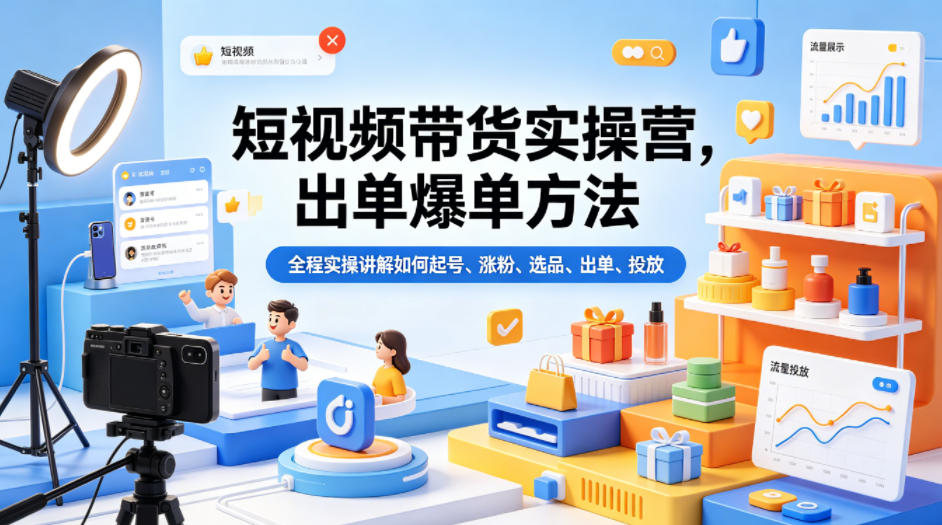 短视频带货实操营,出单爆单方法,全程实操讲解如何起号、涨粉、选品、出单、投放-靠谱项目库