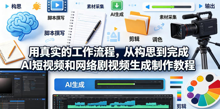用真实的工作流程，从构思到完成AI短视频和网络剧视频生成制作教程-中英字幕-靠谱项目库