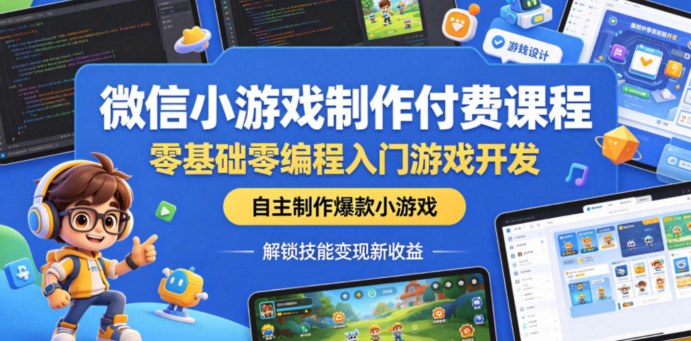 微信小游戏制作付费课程，零基础零编程入门游戏开发，自主制作爆款小游戏，解锁技能变现新收益-靠谱项目库