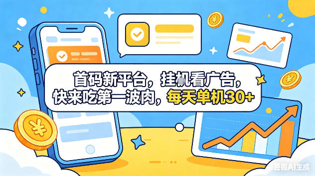 首码新平台，挂G自动看广告，快来吃第一波肉，每天单机30+，可矩阵放大【揭秘】-靠谱项目库