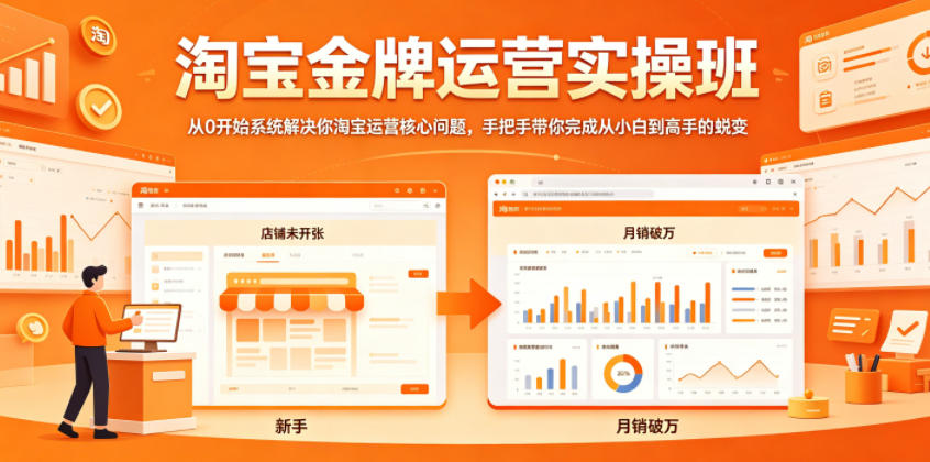 淘宝金牌运营实操班，从0开始系统解决你淘宝运营核心问题，手把手带你完成从小白到高手的蜕变-靠谱项目库