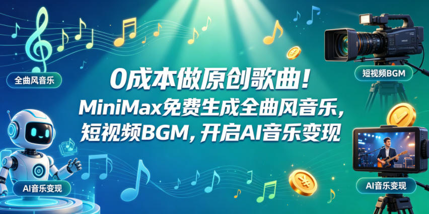 0成本做原创歌曲！MiniMax免费生成全曲风音乐，短视频BGM，开启AI音乐变现-靠谱项目库