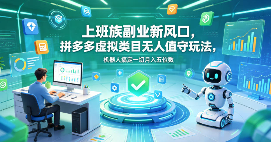 上班族副业新风口，拼多多虚拟类目无人值守玩法，机器人搞定一切月入五位数【揭秘】-靠谱项目库