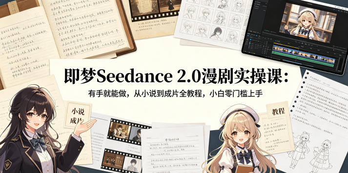 即梦Seedance 2.0漫剧实操课：有手就能做，从小说到成片全教程，小白零门槛上手-靠谱项目库