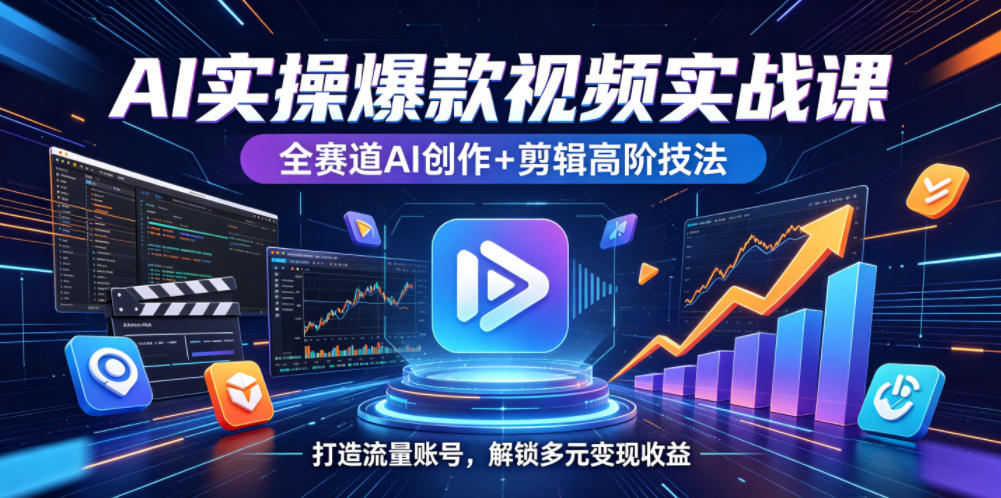 AI实操爆款视频实战课,全赛道AI创作+剪辑高阶技法,打造流量账号,解锁多元变现收益-靠谱项目库