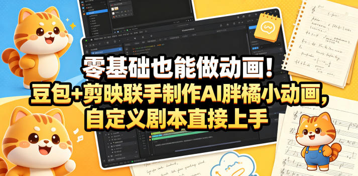 零基础也能做动画!豆包+剪映联手制作AI胖橘小动画,自定义剧本直接上手-靠谱项目库