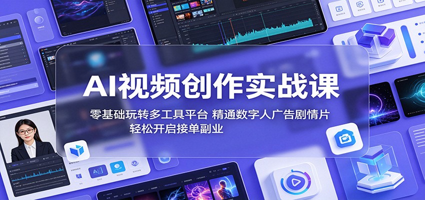 AI视频创作实战课：零基础玩转多工具平台，精通数字人广告、剧情片，轻松开启接单副业-靠谱项目库