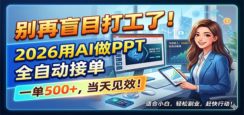 别再盲目打工了！2026用AI做PPT全自动接单，一单5张+，当天见效！-靠谱项目库