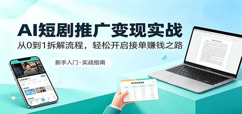 AI短剧推广变现实战：从0到1拆解流程，轻松开启接单赚钱之路-靠谱项目库