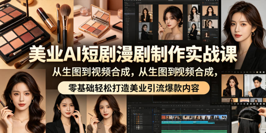 美业AI短剧漫剧制作实战课，从生图到视频合成，零基础轻松打造美业引流爆款内容-靠谱项目库