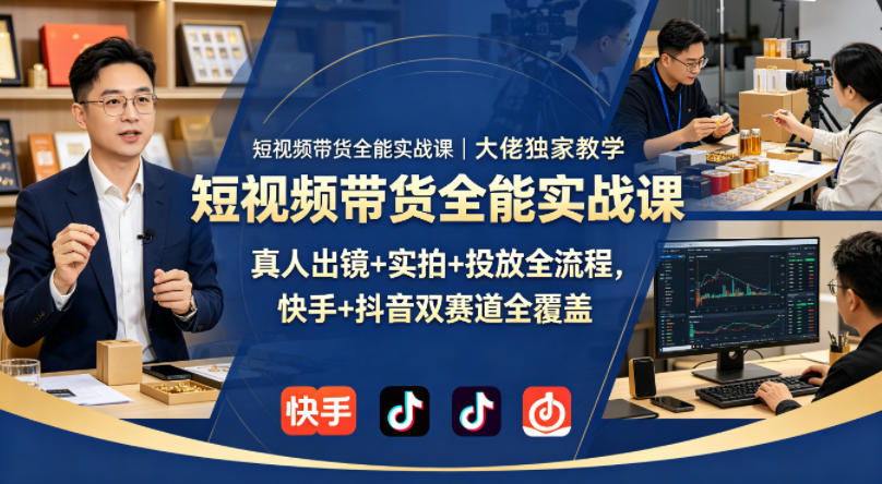 短视频带货全能实战课｜大佬独家教学，真人出镜+实拍+投放全流程，快手+抖音双赛道全覆盖-靠谱项目库