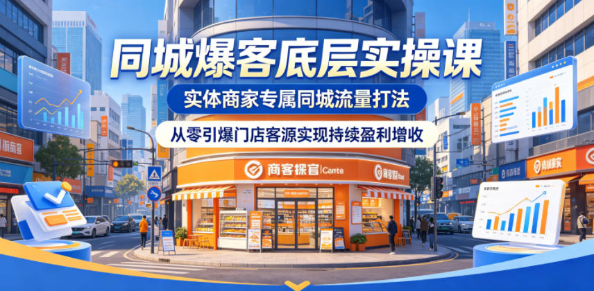 同城爆客底层实操课,实体商家专属同城流量打法,从零引爆门店客源实现持续盈利增收-靠谱项目库