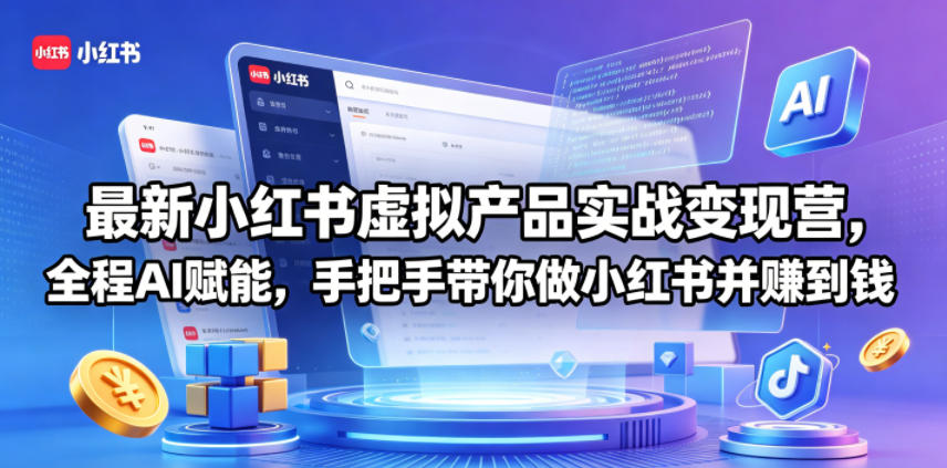 最新小红书虚拟产品实战变现营，全程AI赋能，手把手带你做小红书并赚到钱-靠谱项目库