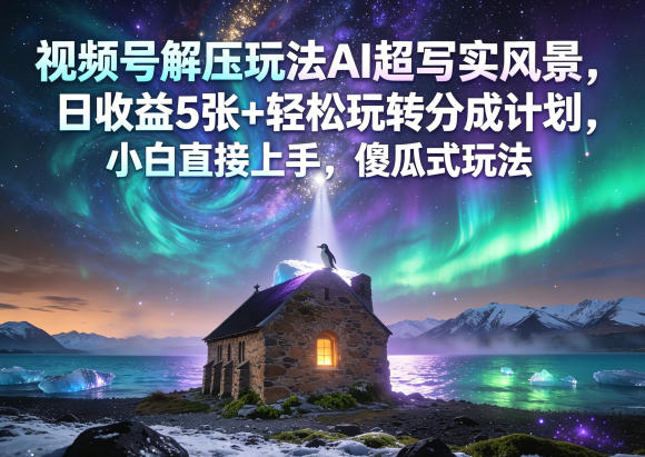 视频号解压玩法AI超写实风景，日收益5张+轻松玩转分成计划，小白直接上手，傻瓜式玩法-靠谱项目库