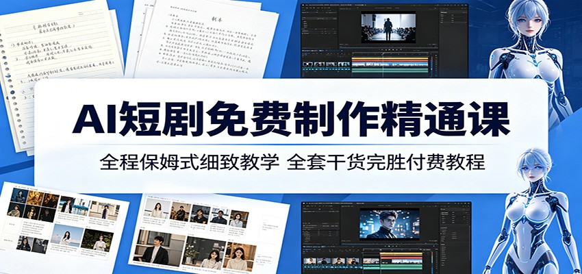 AI短剧免费制作精通课：全程保姆式细致教学，全套干货完胜付费教程-靠谱项目库