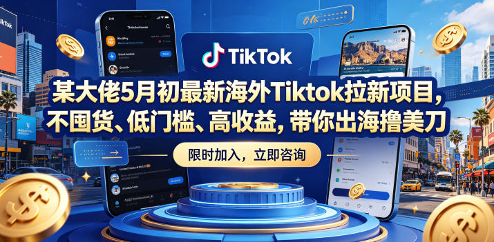 某大佬5月初最新海外Tiktok拉新项目，不囤货、低门槛、高收益，带你出海撸美刀-靠谱项目库