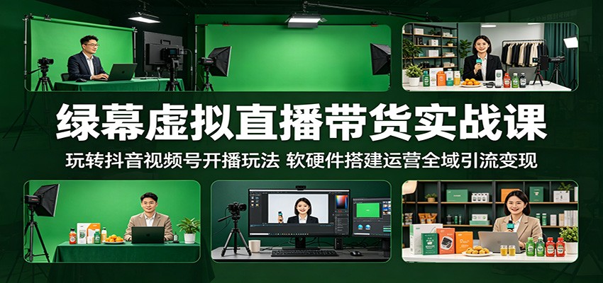 绿幕虚拟直播带货实战课：玩转抖音视频号开播玩法，软硬件搭建运营全域引流变现-靠谱项目库