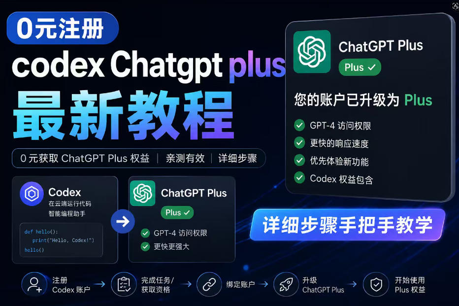 0元全自动注册codex gpt plus最新教程，0元获取GPT Plus权益，手把手详细教学-靠谱项目库