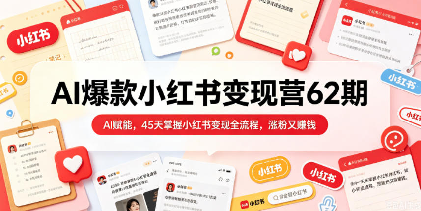AI爆款小红书变现营62期2026年5月，AI赋能，45天掌握小红书变现全流程，涨粉又賺钱-靠谱项目库