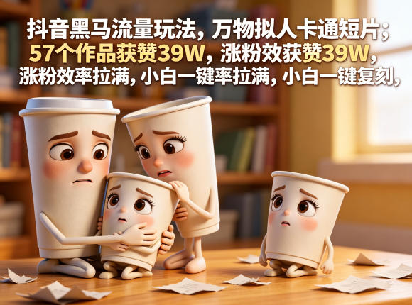 抖音黑马流量玩法,万物拟人卡通短片,57个作品获赞39W,涨粉效率拉满,小白一键复刻,保姆级拆解-靠谱项目库