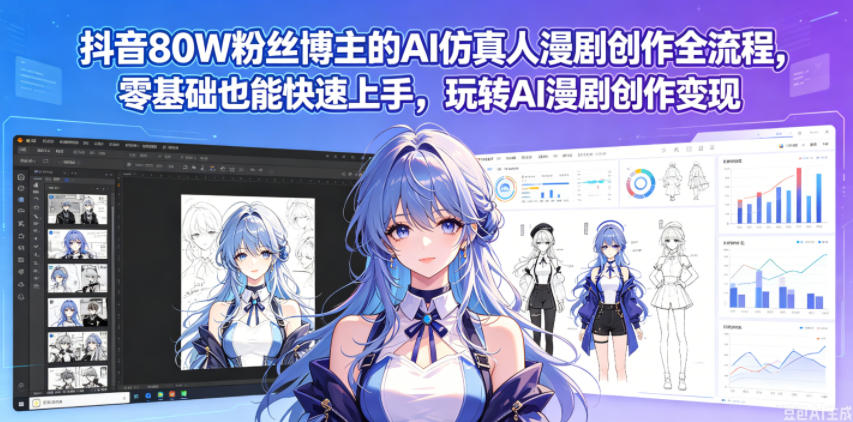 抖音80W粉丝博主的AI仿真人漫剧创作全流程,零基础也能快速上手,玩转AI漫剧创作变现-靠谱项目库