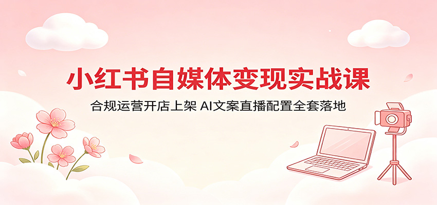 小红书自媒体变现实战课：合规运营开店上架，AI文案直播配置全套落地-靠谱项目库