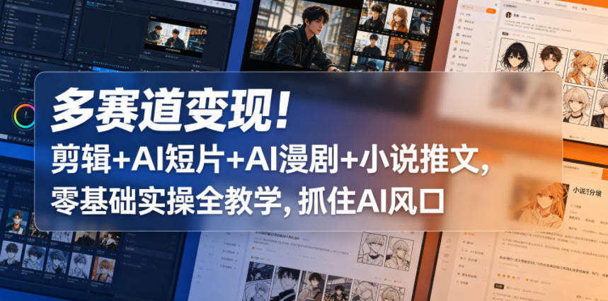 多赛道变现!剪辑+AI短片+AI漫剧+小说推文,零基础实操全教学,抓住AI风口-靠谱项目库