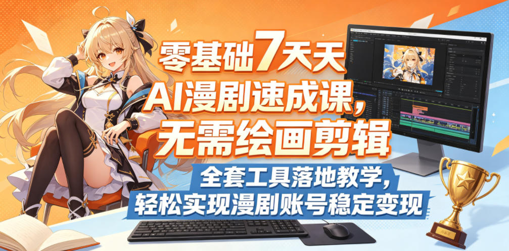 零基础7天AI漫剧速成课，无需绘画剪辑，全套工具落地教学，轻松实现漫剧账号稳定变现-靠谱项目库