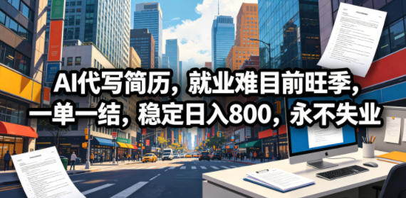 AI代写简历，就业难目前旺季，一单一结，稳定日入800，永不失业-靠谱项目库