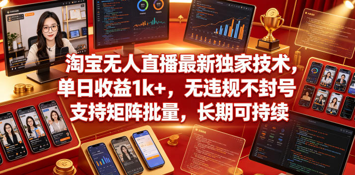 淘宝无人直播最新独家技术，单日收益1k+，无违规不封号，支持矩阵批量，长期可持续【揭秘】-靠谱项目库