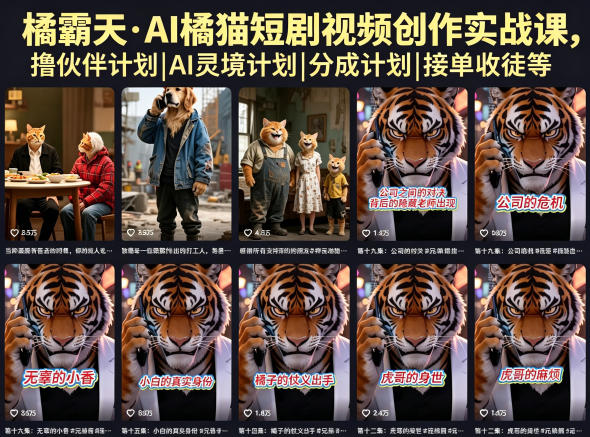 橘霸天·AI橘猫短剧视频创作实战课，撸伙伴计划|AI灵境计划|分成计划|接单收徒等-靠谱项目库