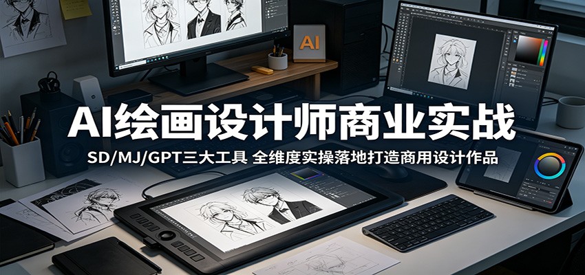AI绘画设计师商业实战：SD/MJ/GPT三大工具，全维度实操落地打造商用设计作品-靠谱项目库