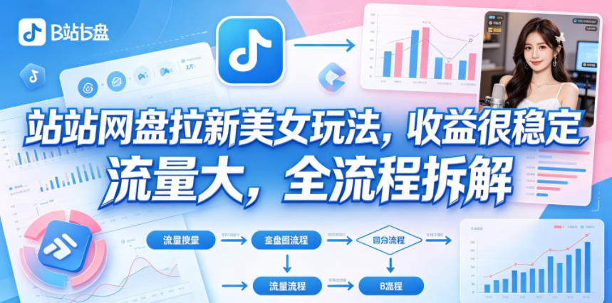 B站网盘拉新美女玩法，收益很稳定，流量大，全流程拆解-靠谱项目库