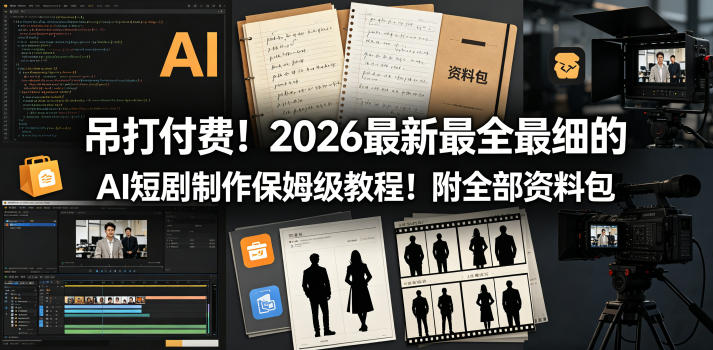 吊打付费！2026最新最全最细的AI短剧制作保姆级教程！附全部资料包-靠谱项目库