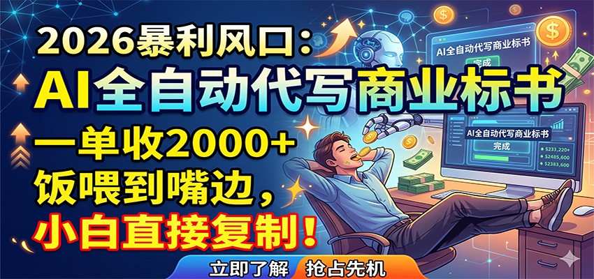AI全自动代写商业标书，一单收2000+，饭喂到嘴边，小白直接复制-靠谱项目库