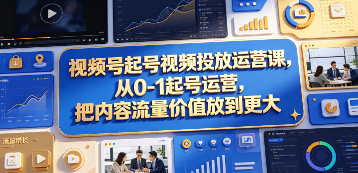 视频号起号视频投放运营课，从0-1起号运营，把内容流量价值放到更大-靠谱项目库
