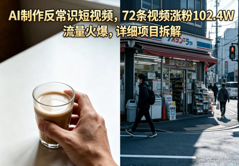 AI制作反常识短视频，72条视频涨粉102.4W，流量火爆，详细项目拆解-靠谱项目库