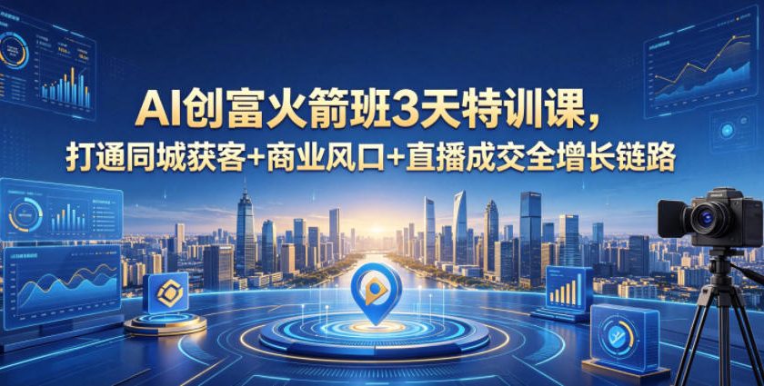 AI创富火箭班3天特训课，打通同城获客+商业风口+直播成交全增长链路，2026年4月新课-靠谱项目库