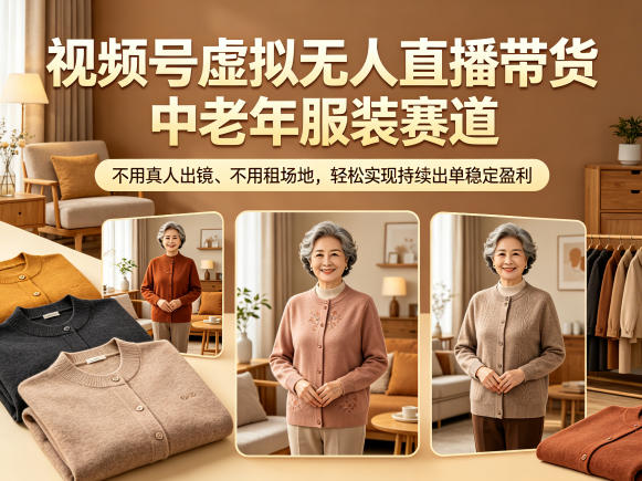 视频号虚拟无人直播带货中老年服装赛道,不用真人出镜、不用租场地,轻松实现持续出单稳定盈利-靠谱项目库
