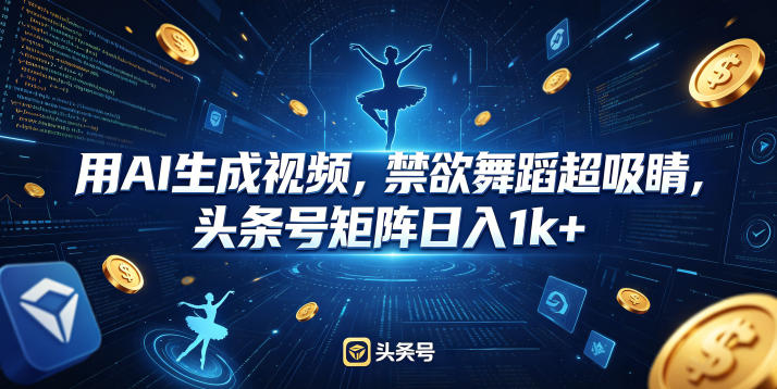 用AI生成视频,禁欲舞蹈超吸睛,头条号矩阵日入1k+-靠谱项目库