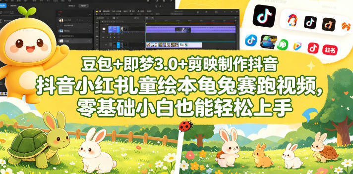 豆包＋即梦3.0+剪映制作抖音小红书儿童绘本龟兔赛跑视频，零基础小白也能轻松上手-靠谱项目库