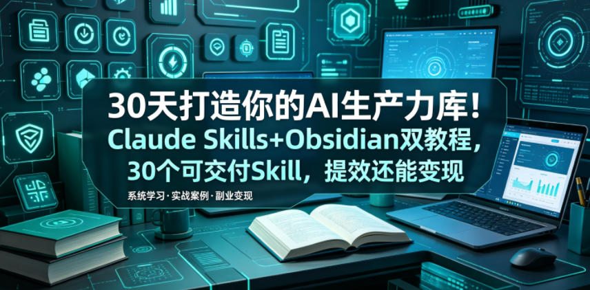 30天打造你的AI生产力库!Claude Skills+Obsidian 双教程,30 个可交付 Skill,提效还能变现-靠谱项目库