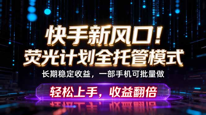 （18713期）快手新风口！荧光计划全托管躺赚，不用自己干，批量操作月入3W+-靠谱项目库