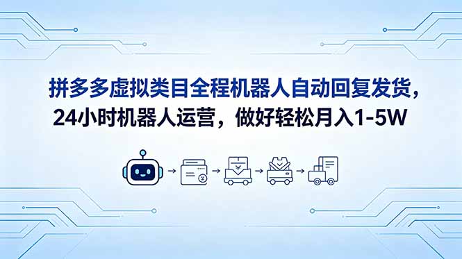 （18715期）拼多多虚拟类目全程机器人自动回复发货，24 小时机器人运营，做好轻松月入 1-5W-靠谱项目库