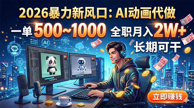 (18993期)2026暴力新风口:AI动画代做,一单500~1000,全职月入2W+,长期可干-靠谱项目库