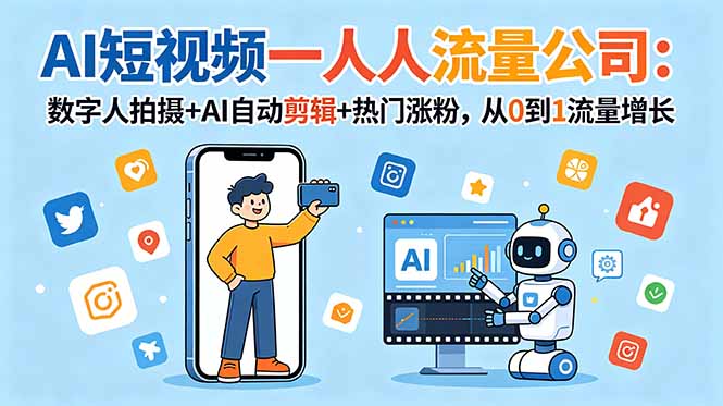 (18864期)AI短视频一人流量公司:数字人拍摄+AI自动剪辑+热门涨粉,从0到1流量增长-靠谱项目库