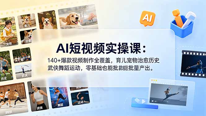 （18781期）AI短视频实操课：140+爆款视频制作全覆盖，育儿宠物治愈历史武侠舞蹈运动，零基础也能批量产出-靠谱项目库