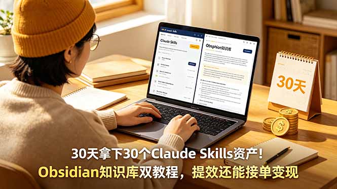 (18886期)30天拿下30个Claude Skills资产!Obsidian知识库双教程,提效还能接单变现-靠谱项目库
